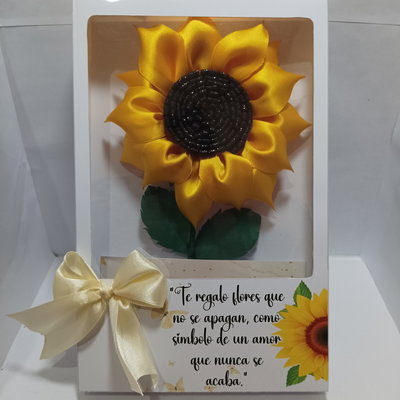 Girasol eterno en caja visor con luz
