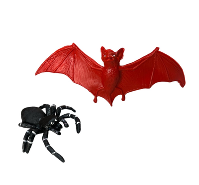 Bolsa con murciélago y araña de goma 