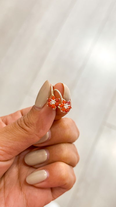 Aros Brisuras Flor Roja