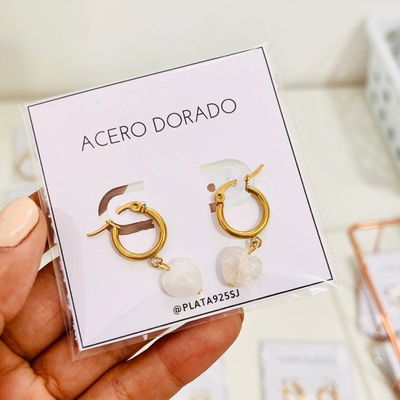 Argollas Corazon Blanco ACERO DORADO