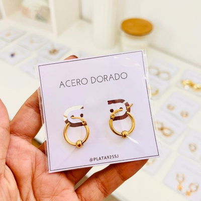 Argollitas con bolita 1,5cm ACERO DORADO