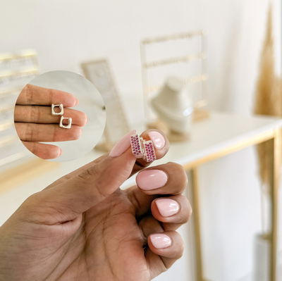 Argollas Cubic Rosas 1cm