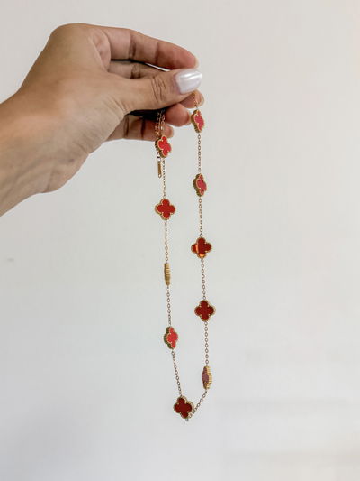 Collar Trébol Rojo ACERO DORADO WATERPROOF