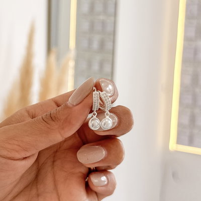 Argollas Perlas con Cubic| PLATA LAMINADA