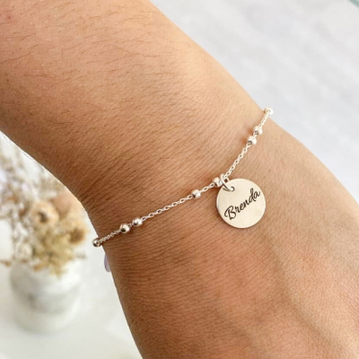 Pulsera Bolitas con dije para Grabar 1cm