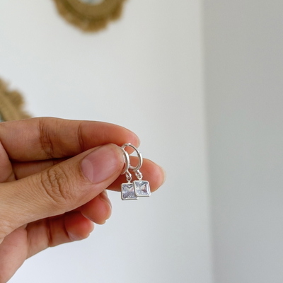 Argollas Cuadraditos Cubic| PLATA LAMINADA
