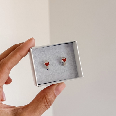 Argollas Corazón Rojo| 1cm Par