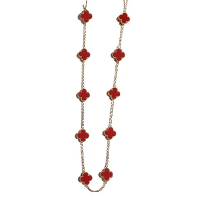 Collar Trébol Rojo ACERO DORADO WATERPROOF