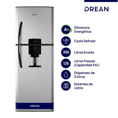 HELADERA DREAN 396 LTS SILVER HDR400F41S DISPENSER