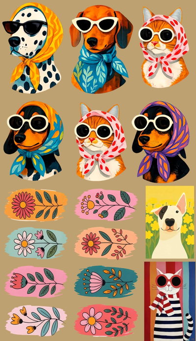 Pliego mascotas y flores