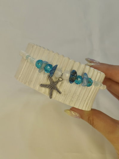 Tobillera estrella de mar cristales y piedras 