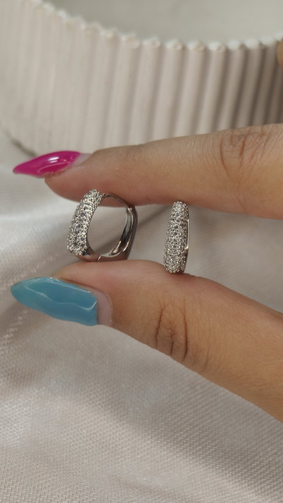 Argollitas cuadradito cúbica plateado 