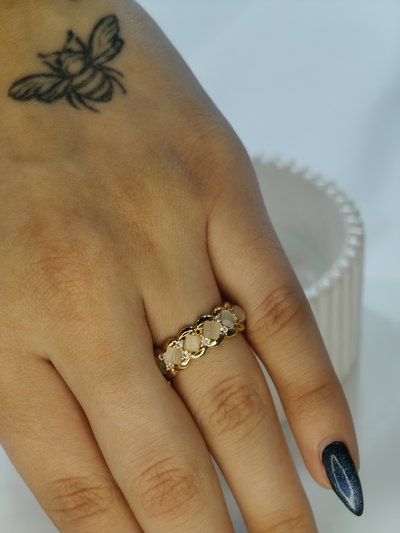 Anillo Square Nacar Dorado 