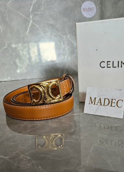 Cinturón Celine Marrón Hebilla Dorada