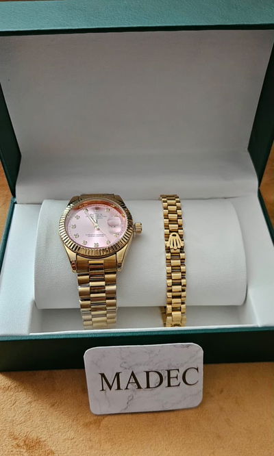 Reloj Rolex + Pulsera Dorado