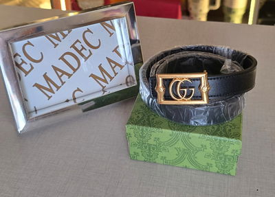 Cinto Gucci Negro Hebilla Dorada