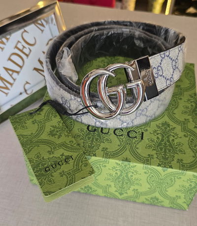 Cinto Gucci Gris Hebilla Plateada 