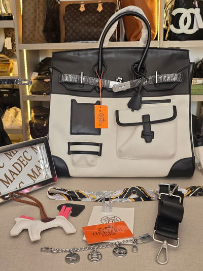 Bolso Hermes Messi Blanco y Negro Cuero