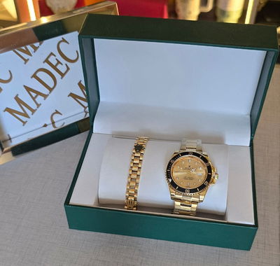 Reloj Rolex Dorado con Negro + Pulsera 