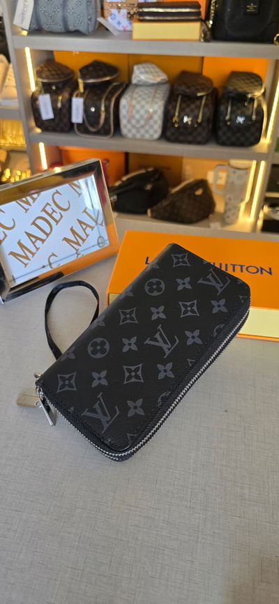 Billetera Louis Vuitton Doble Cierre Monograma Negro/Gris