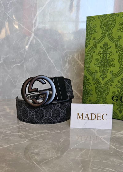 Cinto Gucci Gris Con Hebilla Gris Opaca Deluxe 