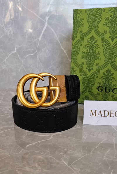 Cinto Gucci Negro Con Hebilla Dorada Opaca Deluxe 