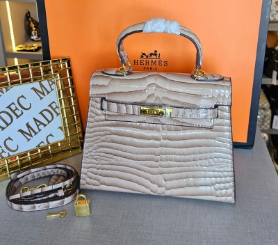 Cartera Hermes Kelly Crocro Beige 
