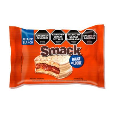 ALFAJOR SMACK BLANCO RELL. C/ DULCE DE LECHE X60GR.