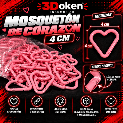 Mosquetones de Corazón para Llaveros y Accesorios - 4,0 cm