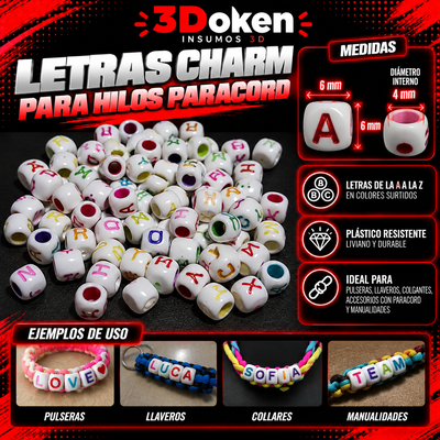 Letras Charms para Hilos Paracord – Pack x200 Unidades
