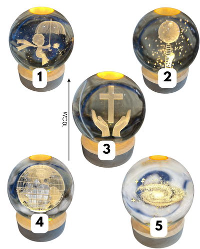 JW-2538 VELADOR ESFERA CRISTAL 3D 8CM DISEÑOS