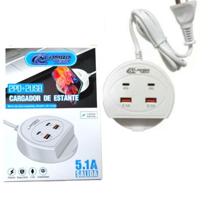 BASE DE CARGA 2 USB C + 2 USB PORTA CELULAR