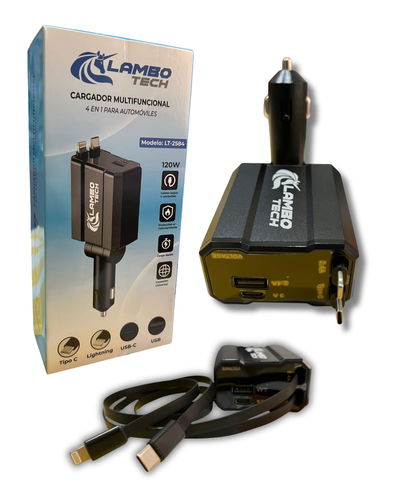CARGADOR PARA AUTO 4 EN 1 CARGA RAPIDA LAMBO