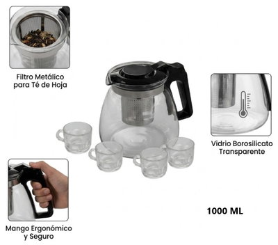 TETERA DE VIDRIO 1000ML C/ 4 TAZAS