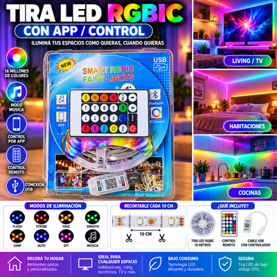TIRA LED 10M RGB USB LAMBO CON APP/CONTROL