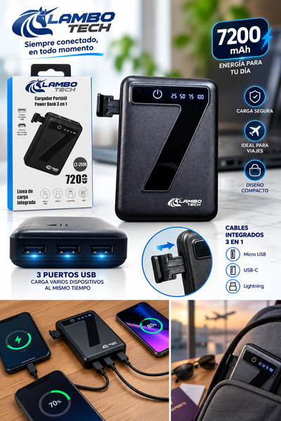 CARGADOR PORTATIL 3 EN 1 7200MAH 