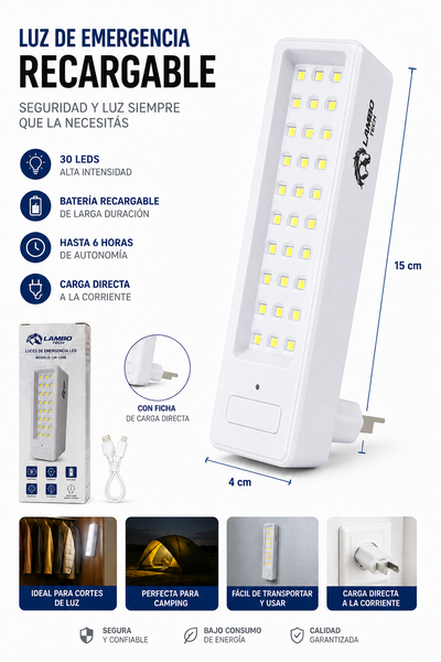 LUZ DE EMERGENCIA 30 LED 220v LAMBO TECH 