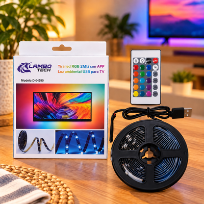 TIRA LED RGB BLUETOOTH p/TV c/CONTROL REMOTO+APP