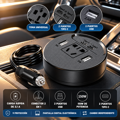 INVERSOR CONVERSOR DE 150W 12V A 220V PARA AUTO