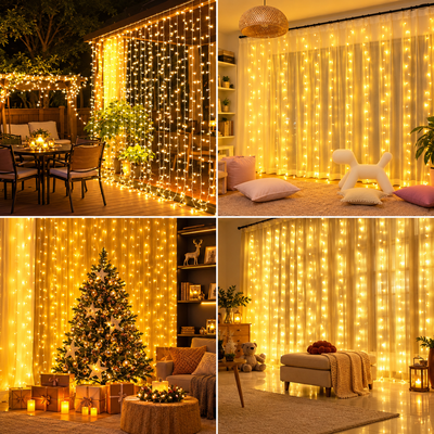 CORTINA LUZ LED CALIDA 3X3MTS 300LUCES USB