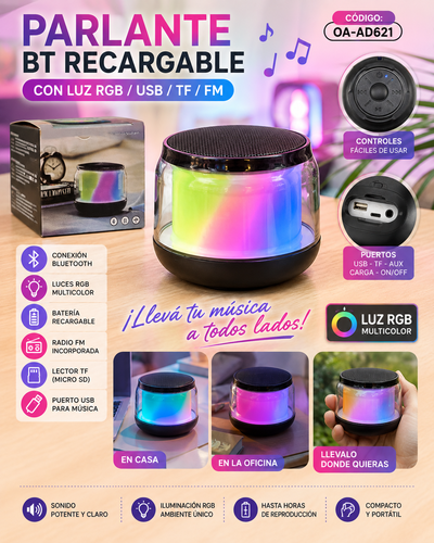 PARLANTE MINI BLUETOOTH C/LUZ COLORES