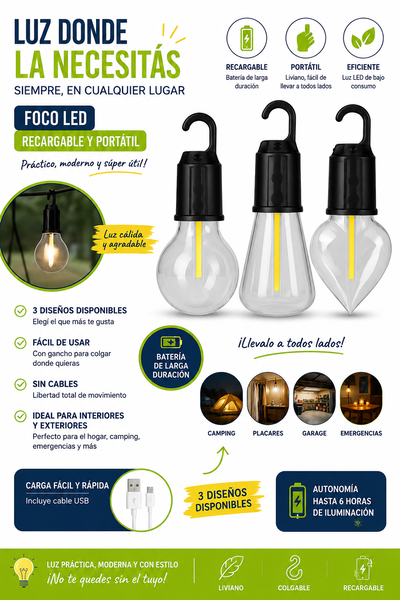  FOCO LED RECARGABLE (3 DISEÑOS)