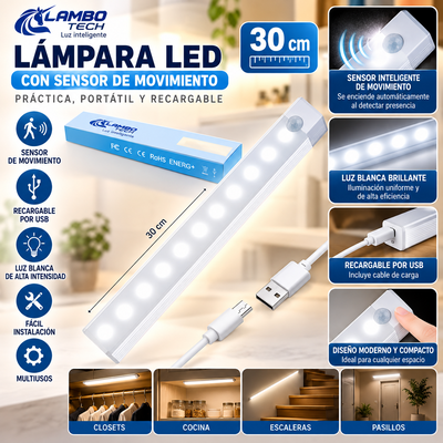 BARRA LED CON SENSOR 30CM RECARGABLE LAMBO
