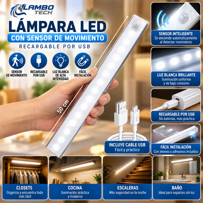 BARRA LED C/SENSOR 50CM RECARGABLE LAMBO