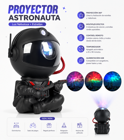 MINI PROYECTOR ASTRONAUTA GUITARRA NEGRO 12.5CM