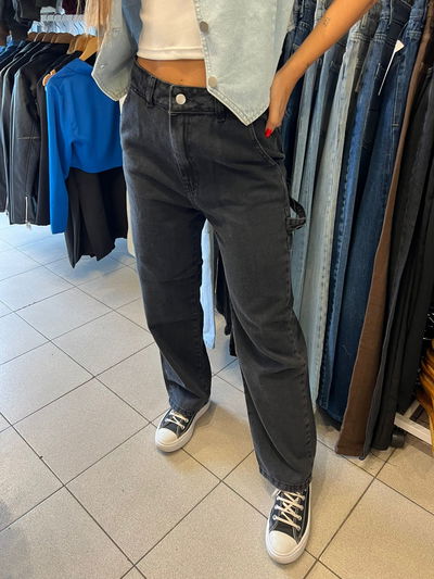 Jeans mom c/lazo negro