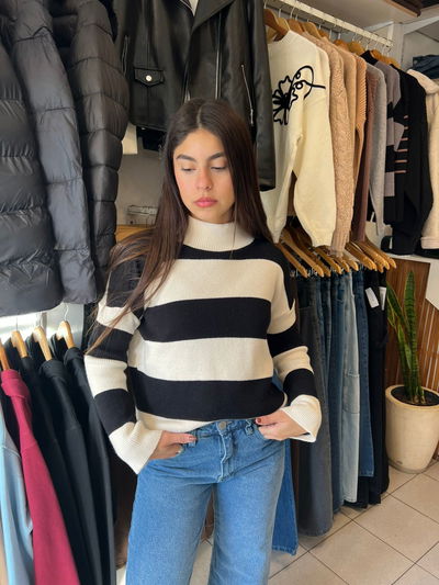 sweater polera blanco c/negro