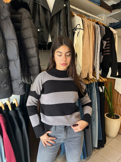 sweater polera rayado negro c/ gris