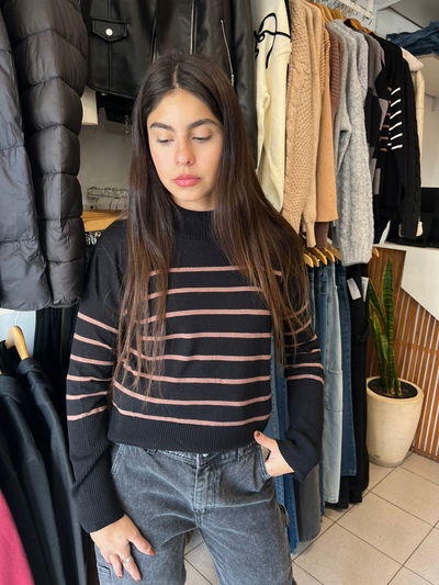 sweater con rayado c/ marron
