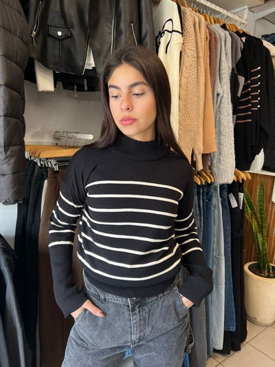 sweater rayado negro c/ blanco